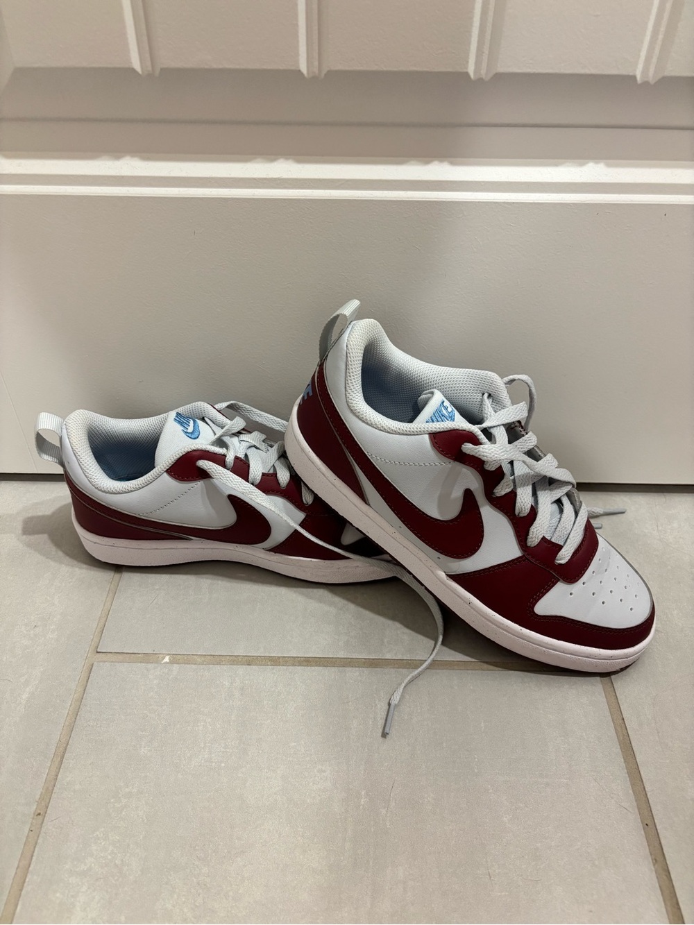 Nike Court Borough Low Sneakers in White and Maroon